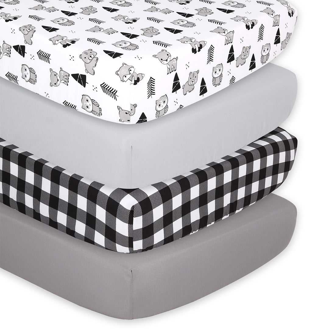 Grey Woodland 4-Pack Fitted Crib Sheet Set