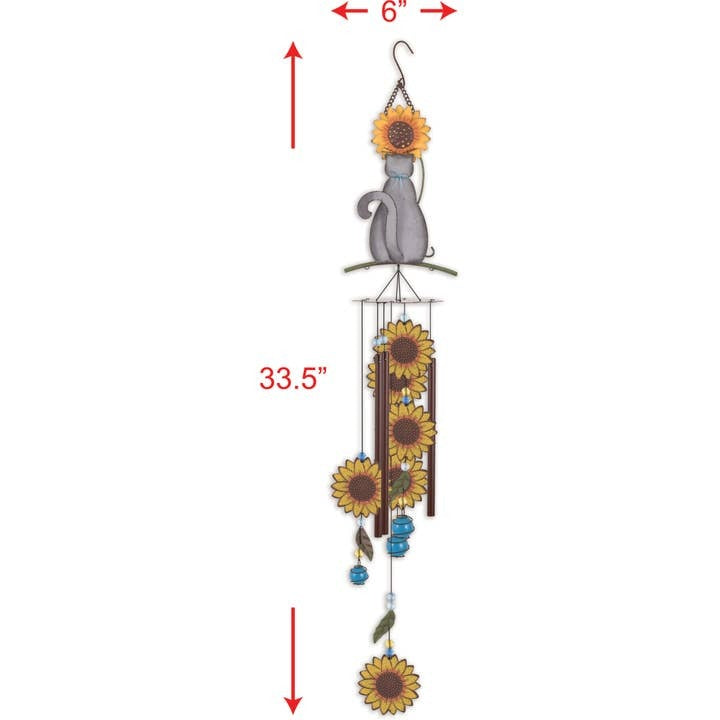 Cat and Sunflower Hand Painted Metal Wind Chime