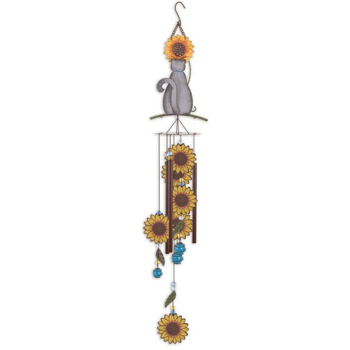 Cat and Sunflower Hand Painted Metal Wind Chime