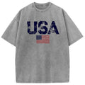Holafish Acid Wash Shirts Oversized Half Short Sleeves Casual Women Letter USA Printed Graphic Tee Comfortable Fit Summer Womenswear Memorial Day Streetwear